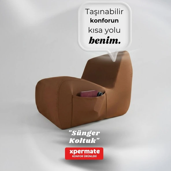 Sünger Koltuk  Taşınabilir, Çok Amaçlı, İskeletsiz, Yer koltuğu, Armut Koltuk Kahverengi ürün görseli 1