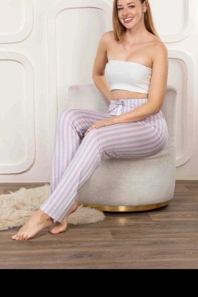 Pilelistore Beli Fiyonklu Rahat Kesim Pamuklu Tek Alt Pijama KADIN BYATİ005 ürün görseli 1