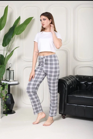 Pilelistore Beli Fiyonklu Rahat Kesim Pamuklu Tek Alt Pijama KADIN BYATİ009 ürün görseli 1