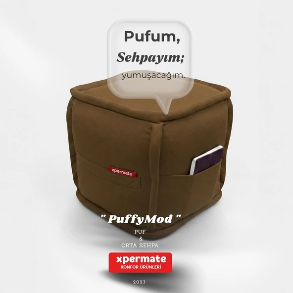 Dekoratif Kare Puf Orta Sehpa Ayak Uzatma Puf 40x40x42 Cm Kahverengi Puffymod ürün görseli 1