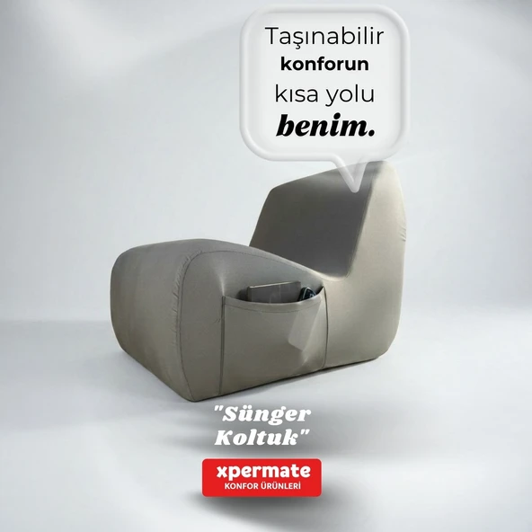 Sünger Koltuk – Taþýnabilir, Çok Amaçlý, Ýskeletsiz, Yer koltuðu, Armut Koltuk Gri ürün görseli 1