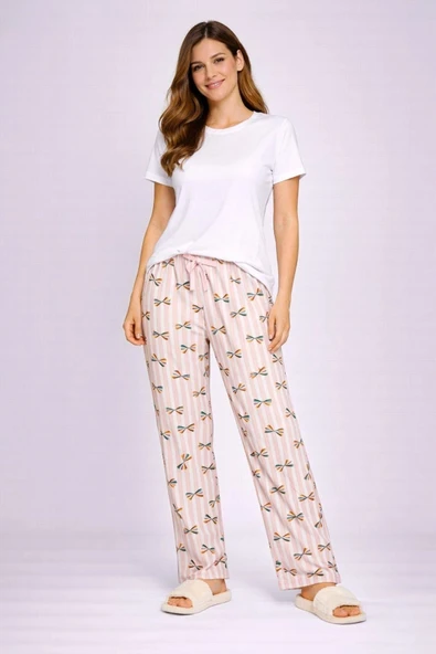 Pilelistore Beli Fiyonklu Rahat Kesim Pamuklu Tek Alt Pijama KADIN BYATİ012 ürün görseli 1