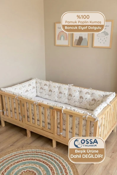 Montessori ve Beşik İçin 4 Kenar Koruma Seti Beyaz Gok Desen Pamuk Poplin Kumaş ürün görseli 1