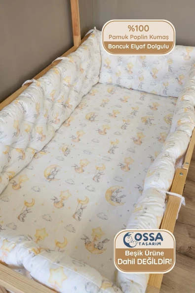 Montessori ve Beşik İçin 4 Kenar Koruma Seti Tavşan Desen Pamuk Poplin Kumaş ürün görseli 1