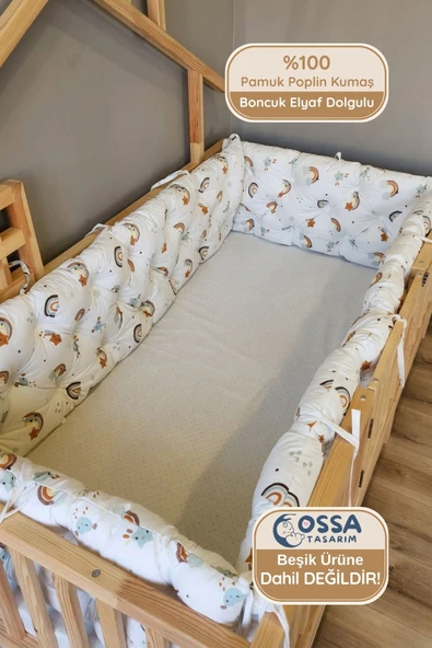 Montessori ve Beşik İçin 4 Kenar Koruma Seti Tarçın Gök Desen Pamuk Poplin Kumaş ürün görseli 1