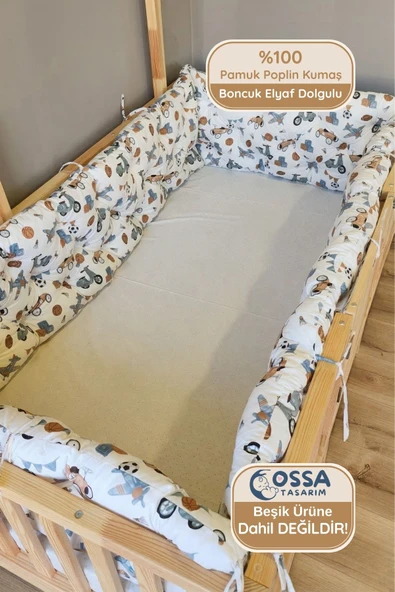 Montessori ve Beşik İçin 4 Kenar Koruma Seti Uçak Desen Pamuk Poplin Kumaş ürün görseli 1