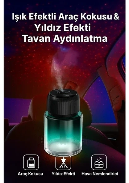 Şarjlı Araç İçi Koku Difüzörü Nemlendirici LED Yıldız Tavan Efektli ürün görseli 1