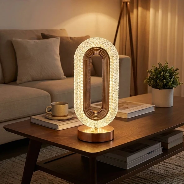 Oval Şeklinde Kristal LED Masa Lambası - Dokunmatik, 3 Renk Işık Modlu, Şarjlı Dekoratif Gece Lambası (5250) ürün görseli 1