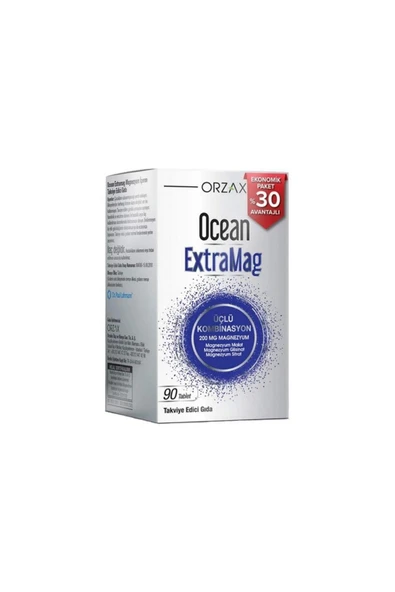 Ocean ExtraMag Üçlü Kombinasyon Takviye Edici Gıda 90 Tablet Ekonomik Paket %30 Avantajlı ürün görseli 1
