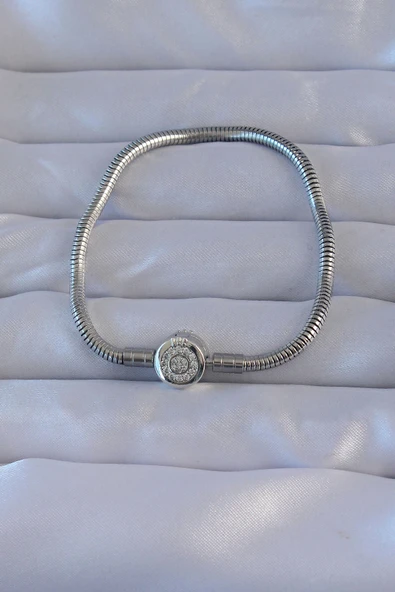 Pirinç Gümüş Renk Zirkon Taşlı Charm Bileklik ürün görseli 1