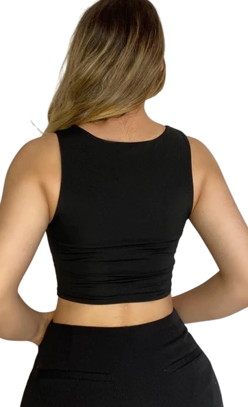 Askılı Crop  Bluz-SİYAH - Resim 2