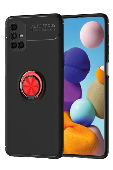 Newface Samsung Galaxy M51 Kılıf Range Yüzüklü Silikon - Siyah-Kırmızı ürün görseli 1