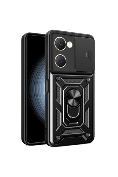 Newface Vivo Y18 Kılıf Pars Lens Yüzüklü Silikon - Siyah ürün görseli 1