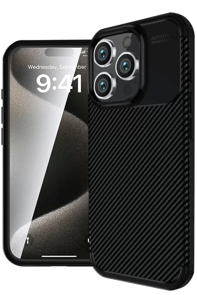 Newface Apple iPhone 16 Pro Max Kılıf Auto Focus Karbon Kapak - Siyah ürün görseli 1