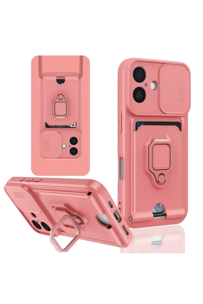 Newface Apple iPhone 16 Kılıf Zuma Kartvizitli Yüzüklü Silikon - Pembe ürün görseli 1