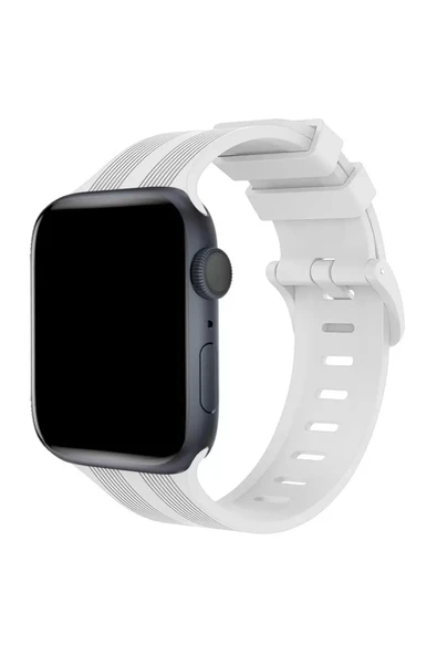 Newface Apple Watch 38mm KR408 Çizgili Silikon Kordon - Beyaz ürün görseli 1