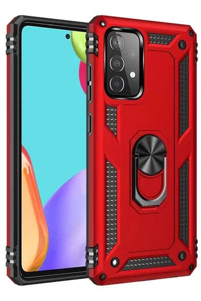 Newface Samsung Galaxy A52 Kılıf Sofya Yüzüklü Silikon Kapak - Kırmızı ürün görseli 1
