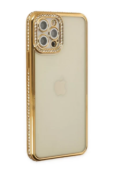 Newface Apple iPhone 12 Pro Kılıf Joke Taşlı Silikon - Gold ürün görseli 1