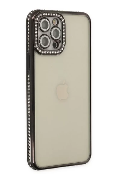 Newface Apple iPhone 12 Pro Kılıf Joke Taşlı Silikon - Siyah ürün görseli 1