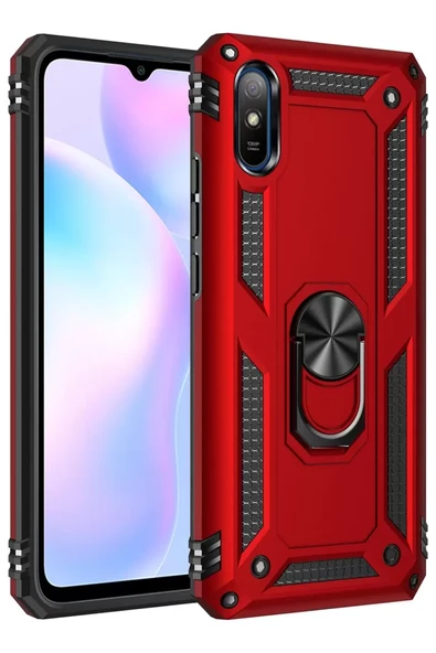 Newface Xiaomi Redmi 9A Kılıf Sofya Yüzüklü Silikon Kapak - Kırmızı ürün görseli 1