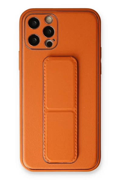 Newface Apple iPhone 12 Pro Kılıf Coco Deri Standlı Kapak - Turuncu ürün görseli 1