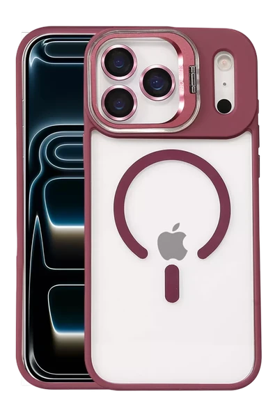 Joko Apple iPhone 17 Pro Max Remim Lensli Magsafe Standlı Kapak - Bordo ürün görseli 1