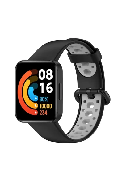 Newface Xiaomi Redmi Watch 2 Spor Delikli Kordon - Siyah-Gri ürün görseli 1