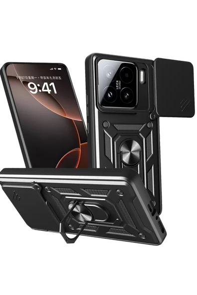 Newface Xiaomi Mi 15 Kılıf Pars Lens Yüzüklü Silikon - Siyah ürün görseli 1