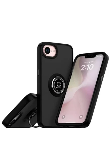 Newface Apple iPhone 16E Kılıf Montreal Yüzüklü Silikon Kapak - Siyah ürün görseli 1