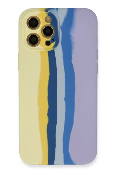 Newface Apple iPhone 12 Pro Max Kılıf Ebruli Lansman Silikon - Sarı-Lila ürün görseli 1