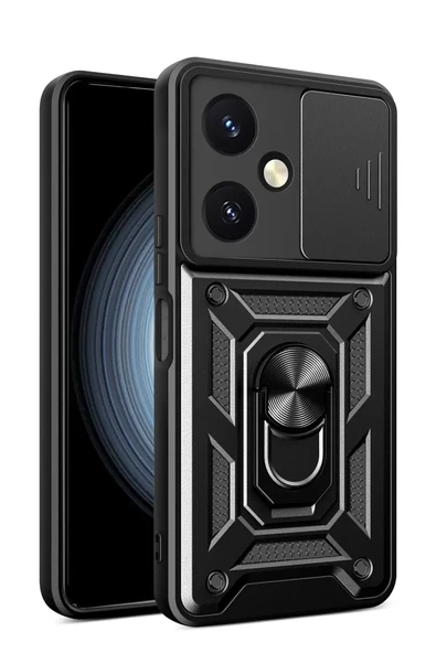 Newface Vivo Y27 Kılıf Pars Lens Yüzüklü Silikon - Siyah ürün görseli 1