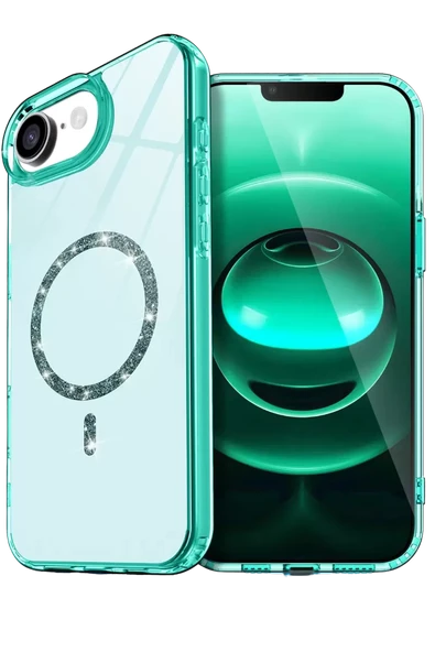 Newface Apple iPhone 16E Live Diamond Magsafe Kapak - Yeşil ürün görseli 1