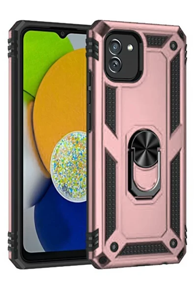 Newface Samsung Galaxy A03 Kılıf Sofya Yüzüklü Silikon Kapak - Rose ürün görseli 1
