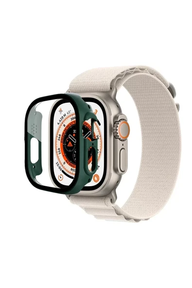 Newface Apple Watch Ultra 49mm Desert Camlı Kasa Ekran Koruyucu - Koyu Yeşil ürün görseli 1