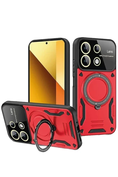 Newface Xiaomi Redmi Note 13 4G Kılıf Joy Lens Standlı Kapak - Kırmızı ürün görseli 1