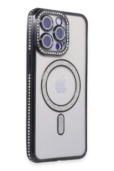 Newface Apple iPhone 14 Pro Max Kılıf Joke Simli Magneticsafe Kılıf - Siyah ürün görseli 1