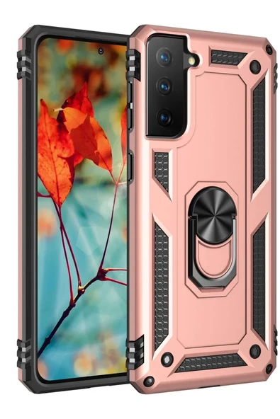 Newface Samsung Galaxy S21 Kılıf Sofya Yüzüklü Silikon Kapak - Rose ürün görseli 1