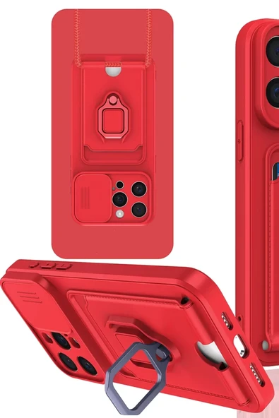 Newface Apple iPhone 15 Pro Max Kılıf Zuma Kartvizitli Yüzüklü Silikon - Kırmızı ürün görseli 1