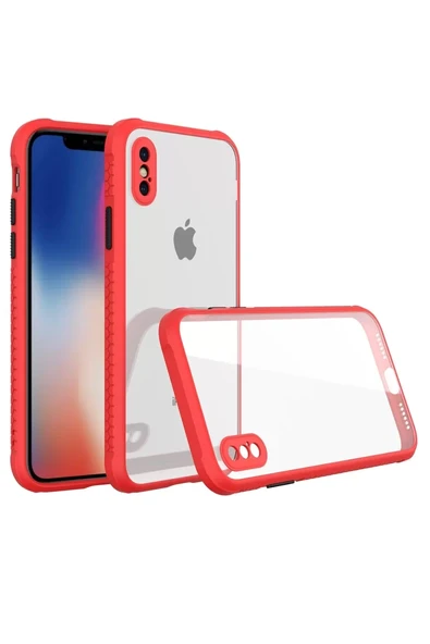 Newface Apple iPhone XS Max Kılıf Miami Şeffaf Silikon - Kırmızı ürün görseli 1