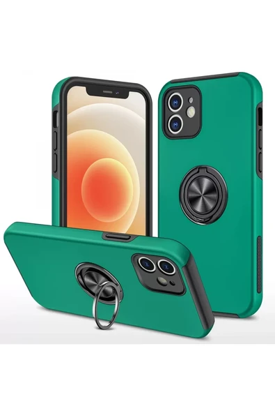 Newface Apple iPhone 12 Kılıf Elit Yüzüklü Kapak - Yeşil ürün görseli 1