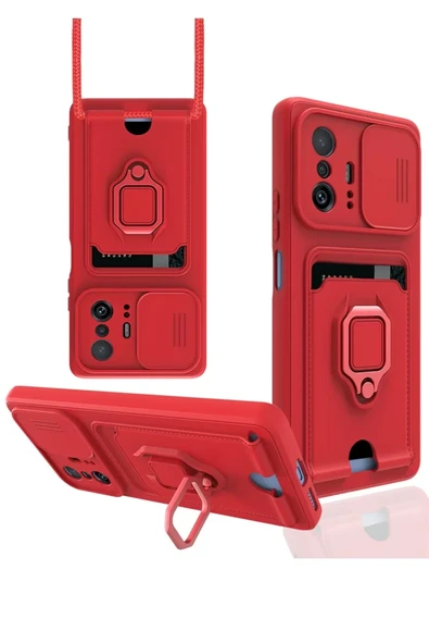 Newface Xiaomi Mi 11T Pro Kılıf Zuma Kartvizitli Yüzüklü Silikon - Kırmızı ürün görseli 1