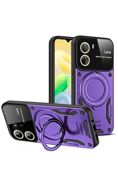 Newface Vivo Y16 Kılıf Joy Lens Standlı Kapak - Mor ürün görseli 1