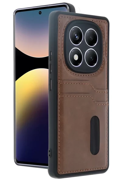 Newface Xiaomi Redmi Note 14 Pro 5G Kılıf Sara Kartvizitli Deri Kılıf - Taba ürün görseli 1