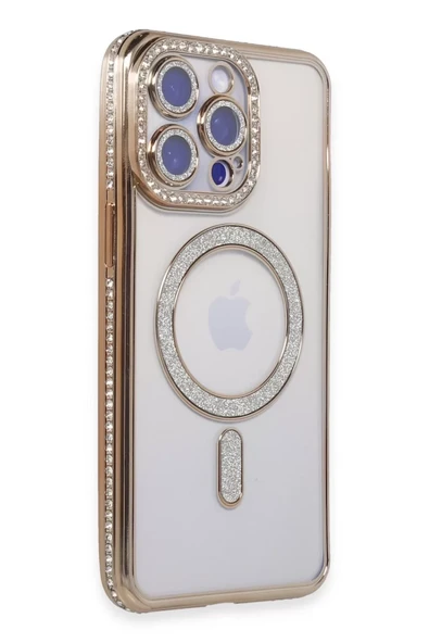 Newface Apple iPhone 15 Pro Max Kılıf Joke Simli Magneticsafe Kılıf - Gold ürün görseli 1