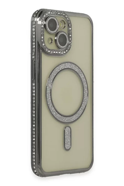 Newface Apple iPhone 14 Kılıf Joke Simli Magneticsafe Kılıf - Gri ürün görseli 1