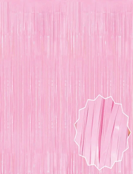 Soft Pembe Püsküllü Kapı Perdesi - Parti, Baby Shower, Cinsiyet Partisi 1x2 M ürün görseli 1