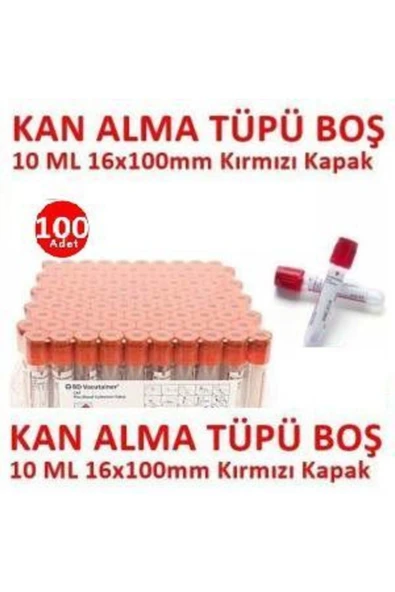 MEDİKALCİM 100 Adet Kan Alma Tüpü, Kırmızı Kapak, Serum Tüpü 10ml 16x100mm, Bd Vacutainer ürün görseli 1