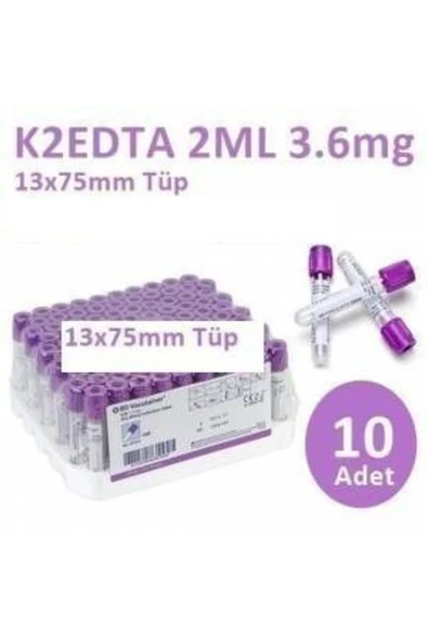 medikaltec 100 Adet Kan Alma Tüpü, Mor Kapak, K2E K2EDTA 2ml 3.6mg 13x75mm, Bd Vacutainer ürün görseli 1