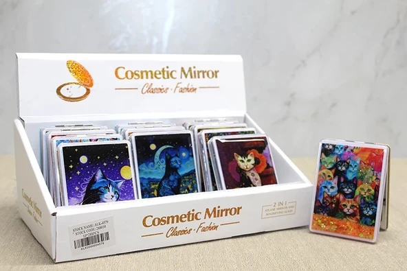 Hareketli Sulu Detaylı Kedi Figürlü El Aynası Alk4579 ürün görseli 1