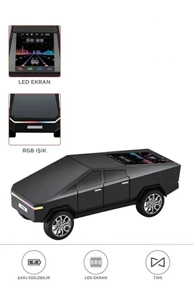 D68 Cyber Model Araba Tasarımlı Bluetooth Hoparlör 15w Güçlü Ses Rgb Led /tws/usb Siyah ürün görseli 1